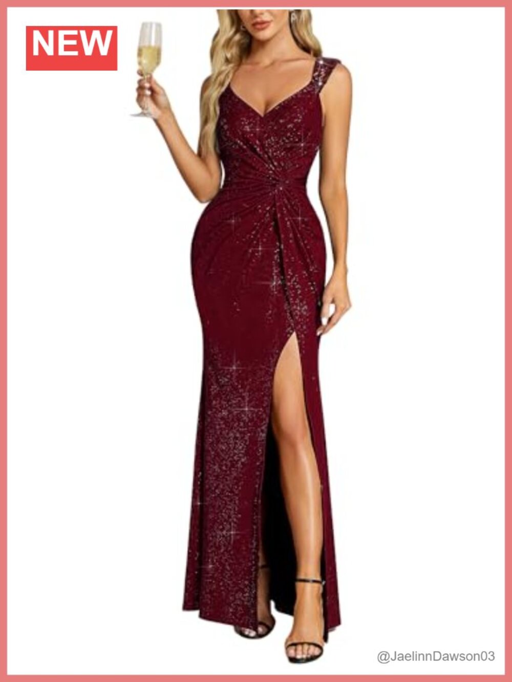 Glitter Sleeveless V-Neck High Split Bodycon Formal Evening Gown